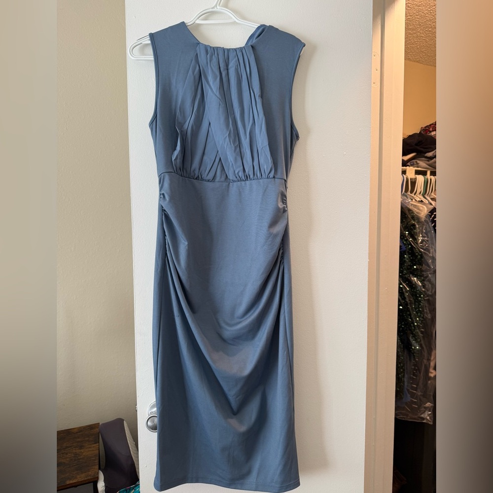 Women's Twist Front Ruched Dress - Sleeveless High Waist Midi cocktail Dress
